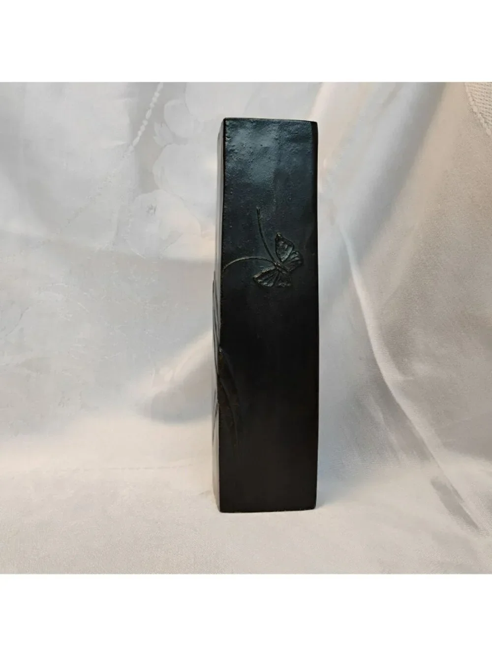Vintage Japanese Ikebana Vase - MCM Faux Bronze Cast Metal Bamboo Pillar 9